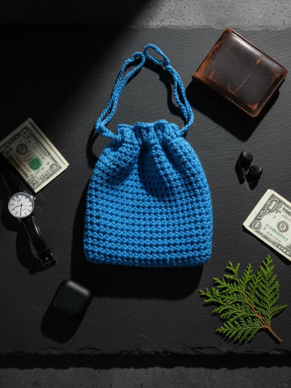 Royal Blue Drawstring Pouch | Handmade Crochet Gift Bag | Unisex Storage Pouch